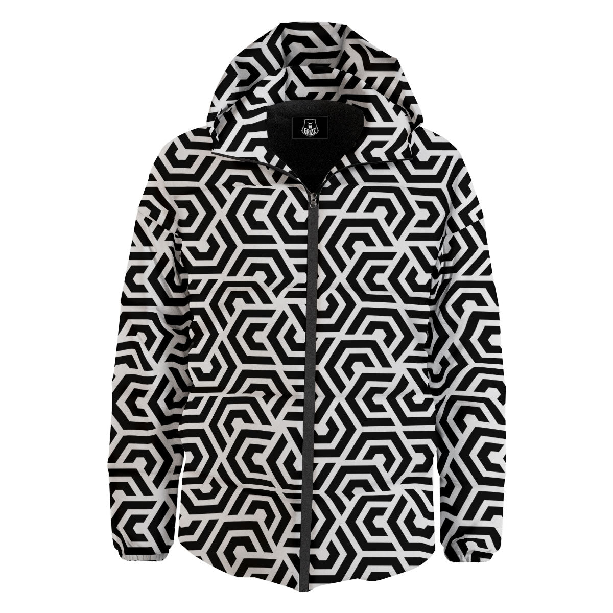 Geometric Hexagon Print Pattern Down Jacket-grizzshop