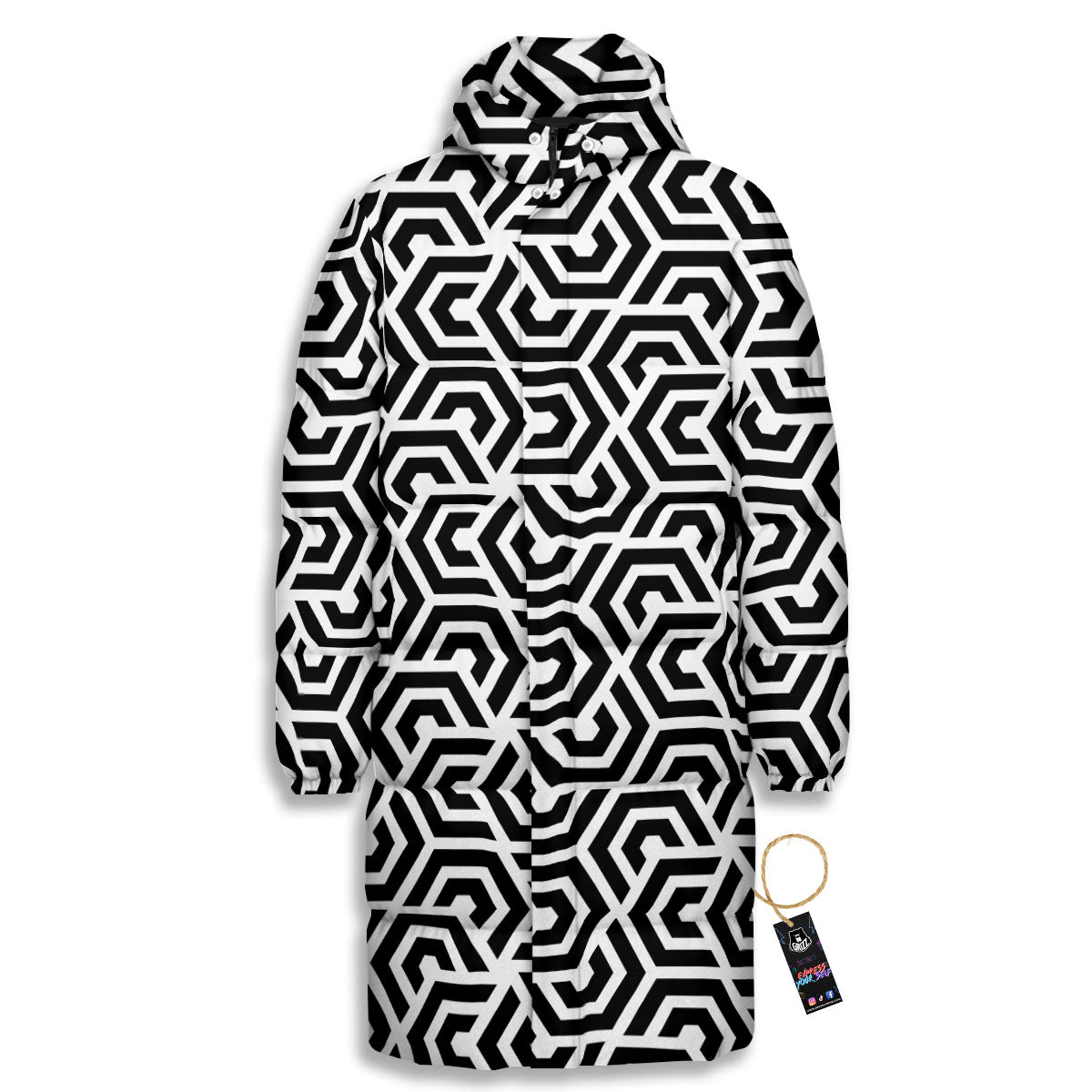 Geometric Hexagon Print Pattern Long Down Jacket-grizzshop