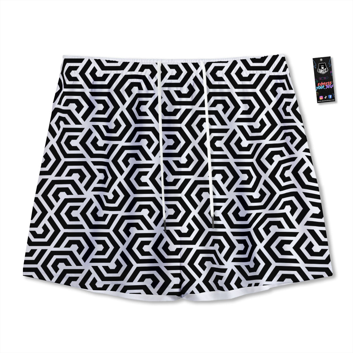 Geometric Hexagon Print Pattern Mesh Shorts-grizzshop