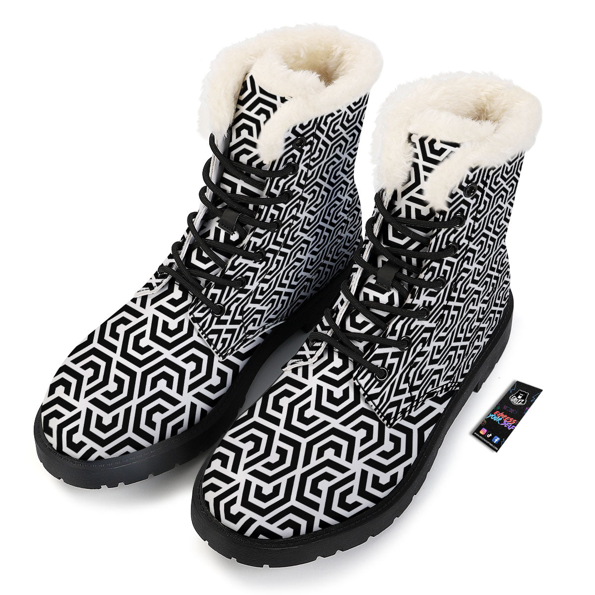 Geometric Hexagon Print Pattern Winter Boots-grizzshop