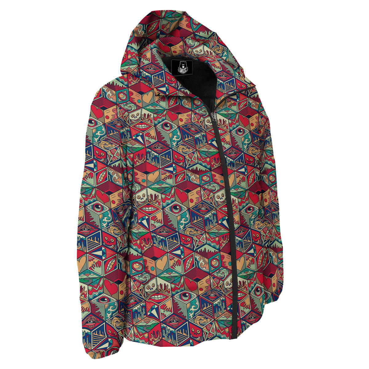 Geometric Hexagon Vintage Print Pattern Down Jacket-grizzshop