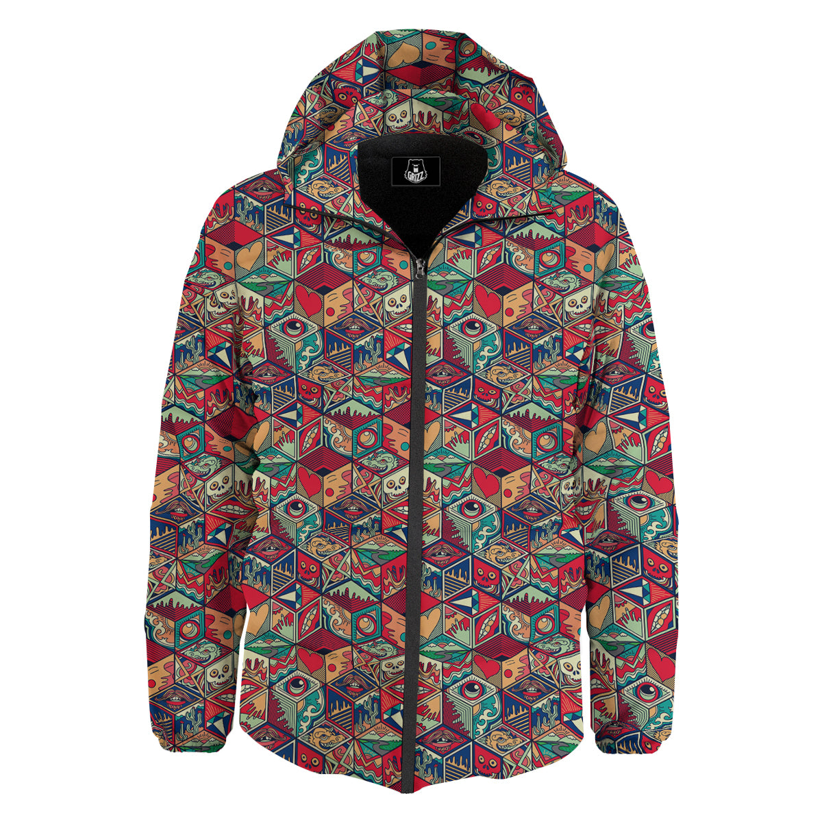 Geometric Hexagon Vintage Print Pattern Down Jacket-grizzshop