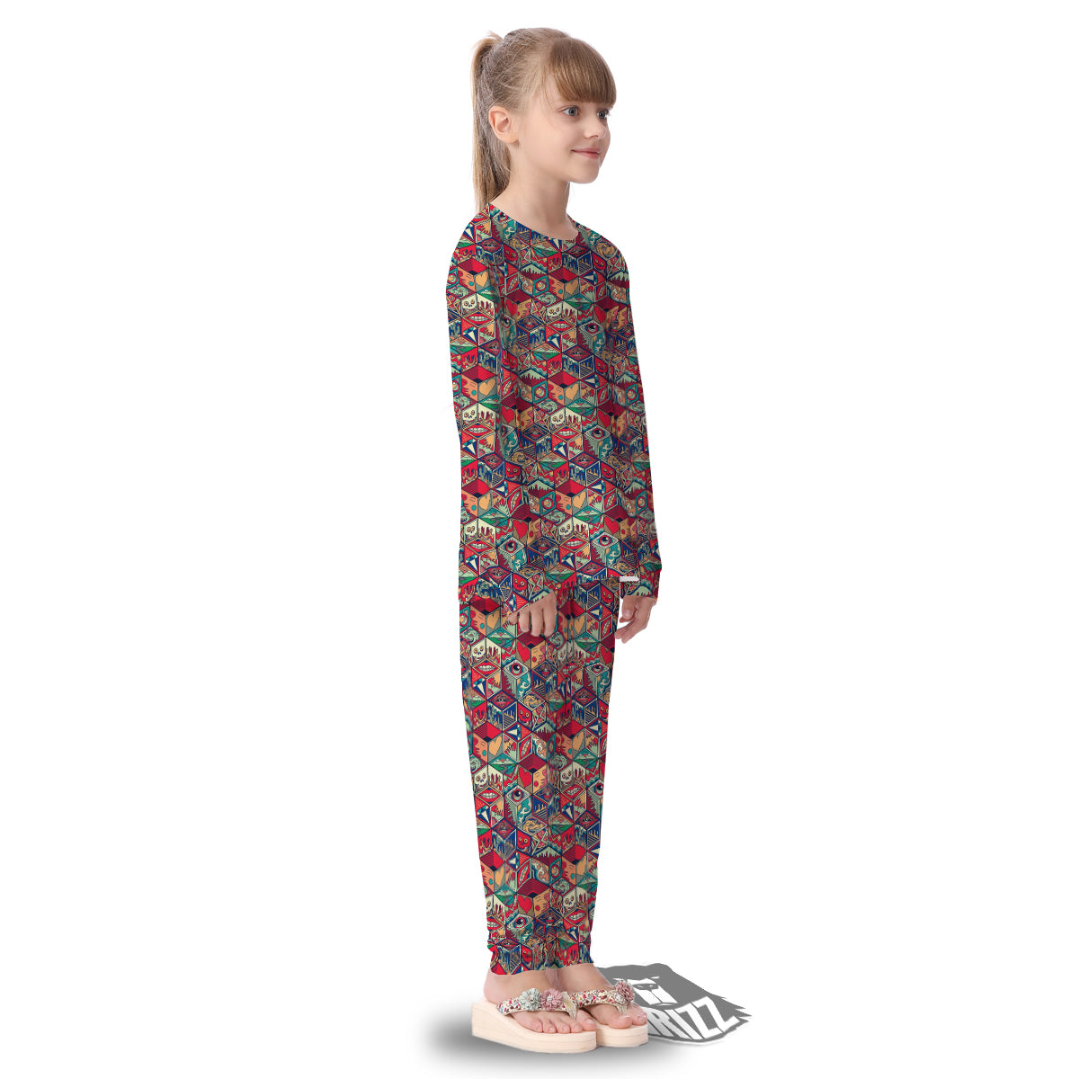 Geometric Hexagon Vintage Print Pattern Kid's Pajamas-grizzshop