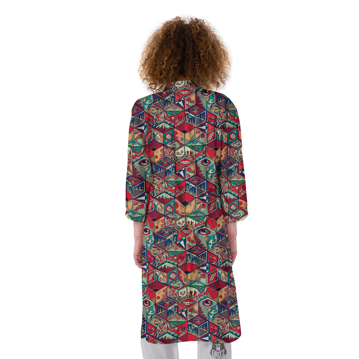 Geometric Hexagon Vintage Print Pattern Kimono-grizzshop