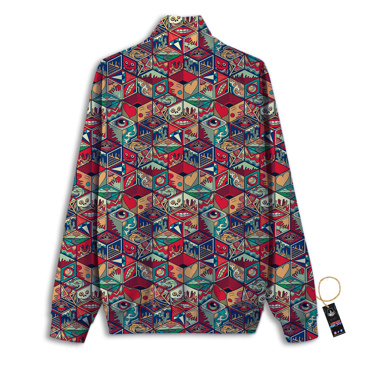 Geometric Hexagon Vintage Print Pattern Track Jacket-grizzshop