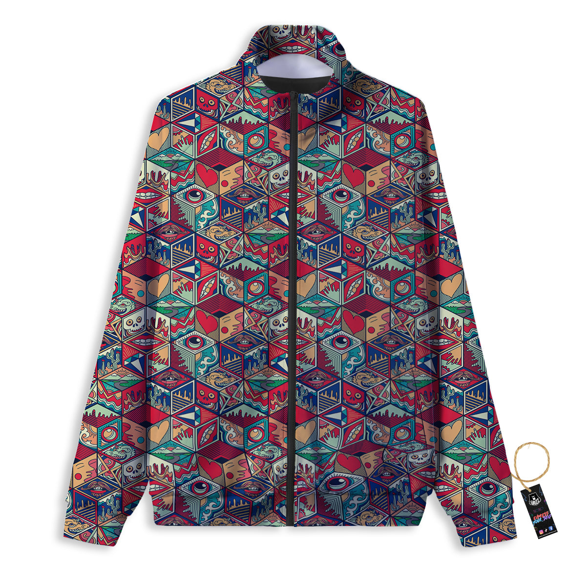 Geometric Hexagon Vintage Print Pattern Track Jacket-grizzshop