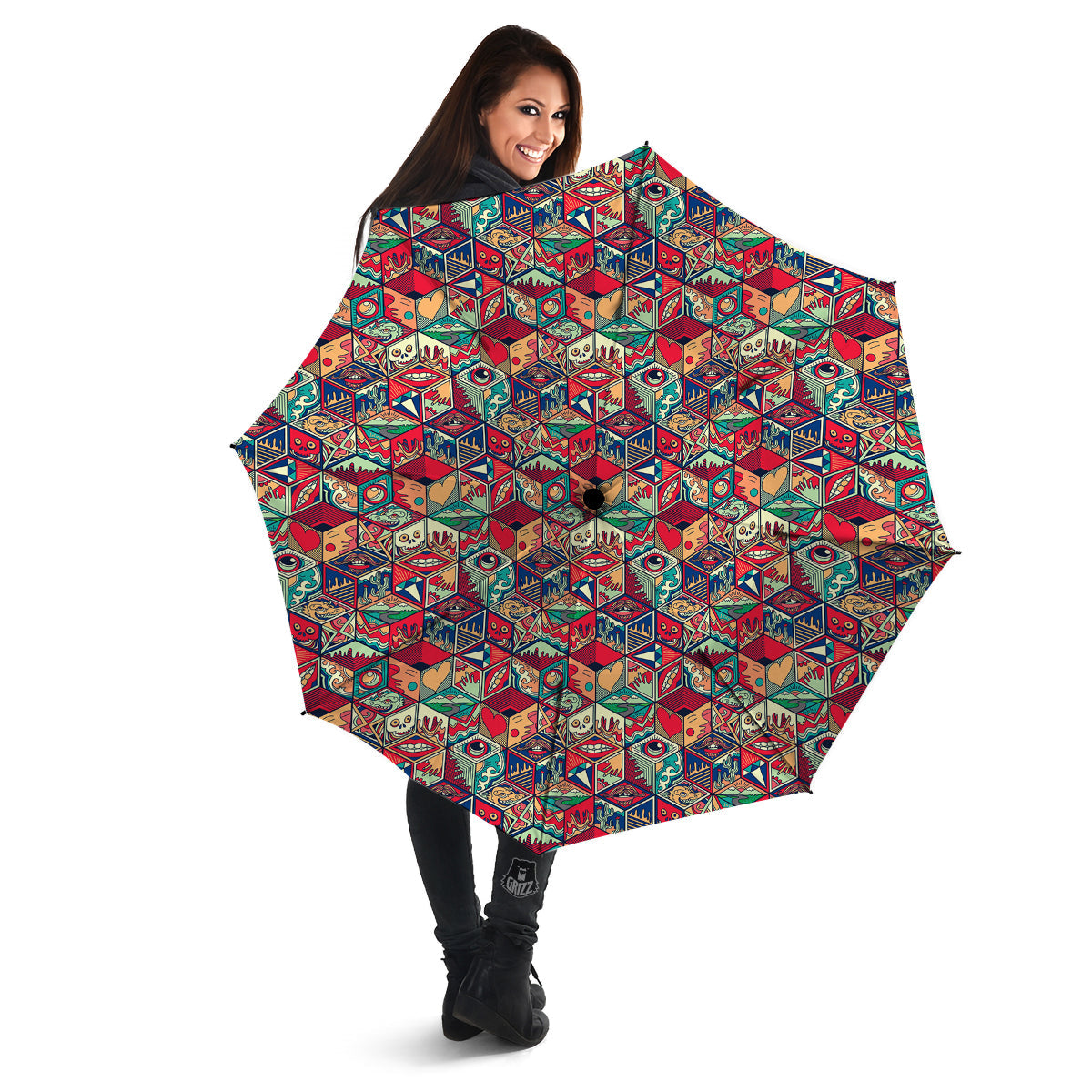Geometric Hexagon Vintage Print Pattern Umbrella-grizzshop