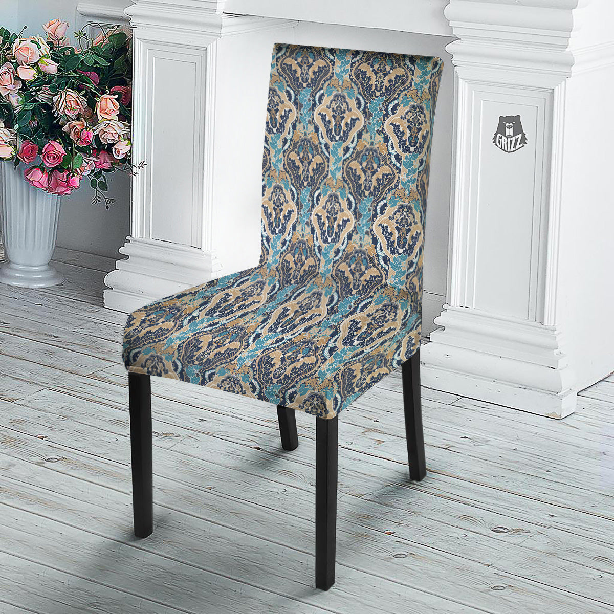 Geometric Indian Ornamental Print Pattern Dining Chair Slipcover-grizzshop