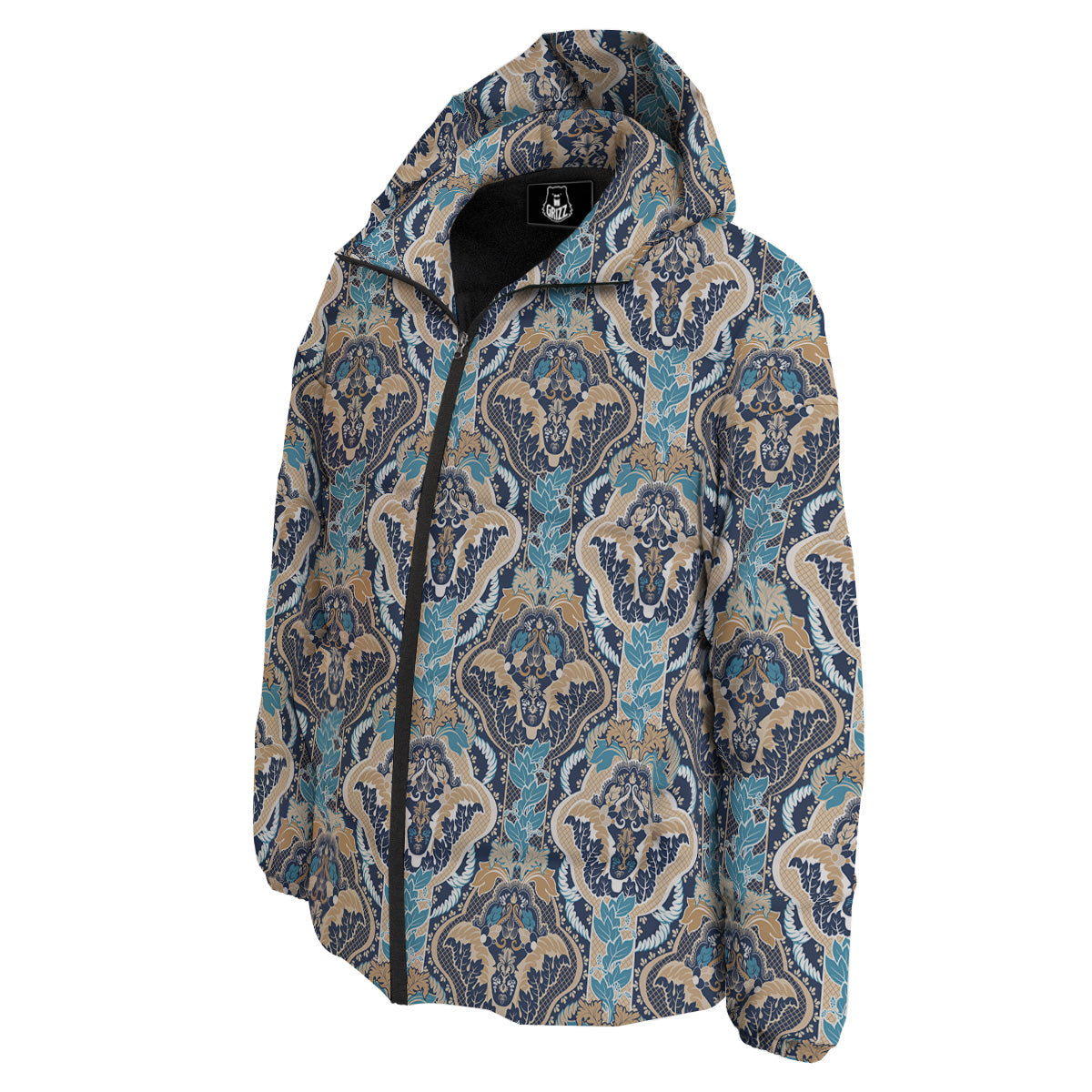 Geometric Indian Ornamental Print Pattern Down Jacket-grizzshop