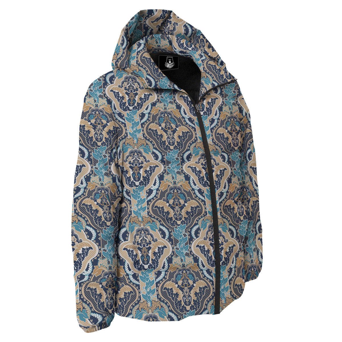 Geometric Indian Ornamental Print Pattern Down Jacket-grizzshop