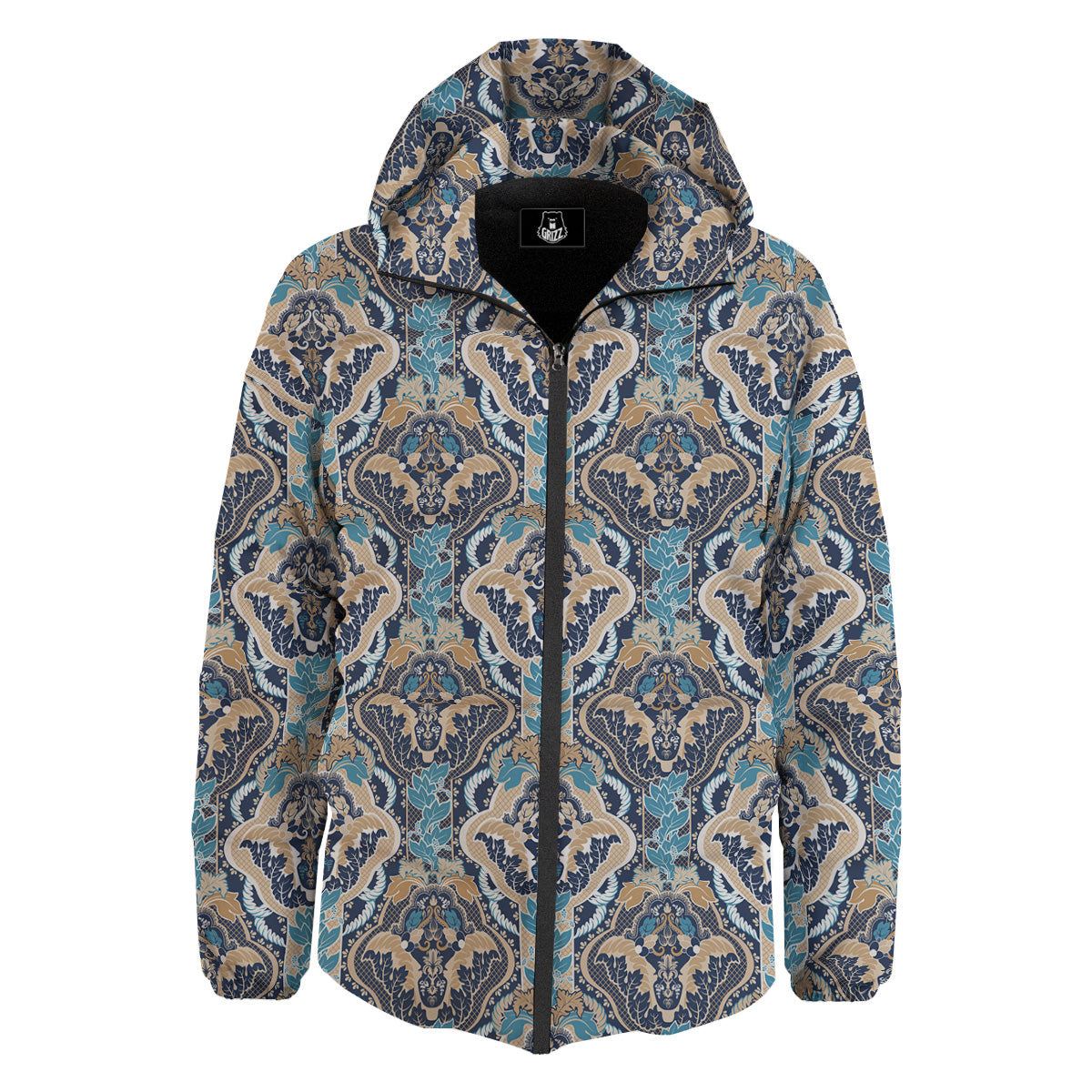 Geometric Indian Ornamental Print Pattern Down Jacket-grizzshop