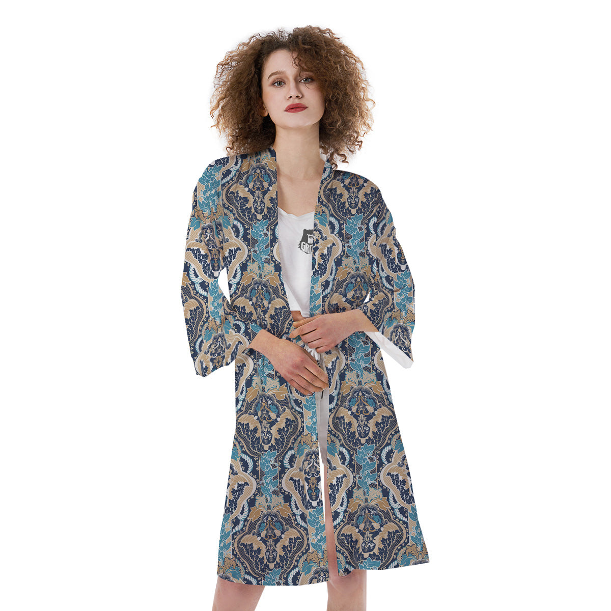 Geometric Indian Ornamental Print Pattern Kimono-grizzshop