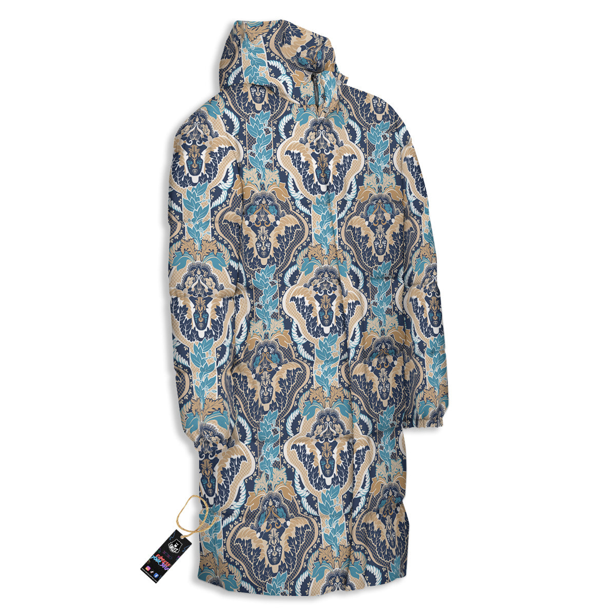 Geometric Indian Ornamental Print Pattern Long Down Jacket-grizzshop