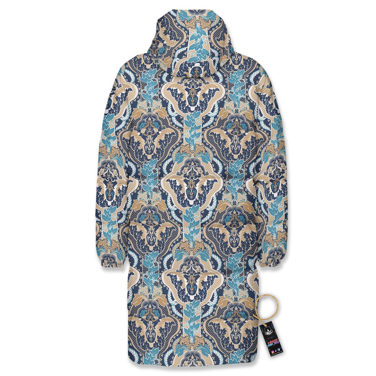 Geometric Indian Ornamental Print Pattern Long Down Jacket-grizzshop