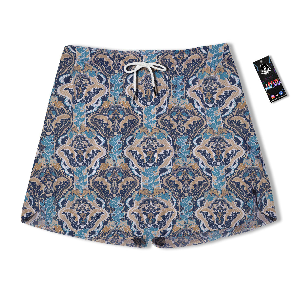 Geometric Indian Ornamental Print Pattern Men's Running Shorts-grizzshop