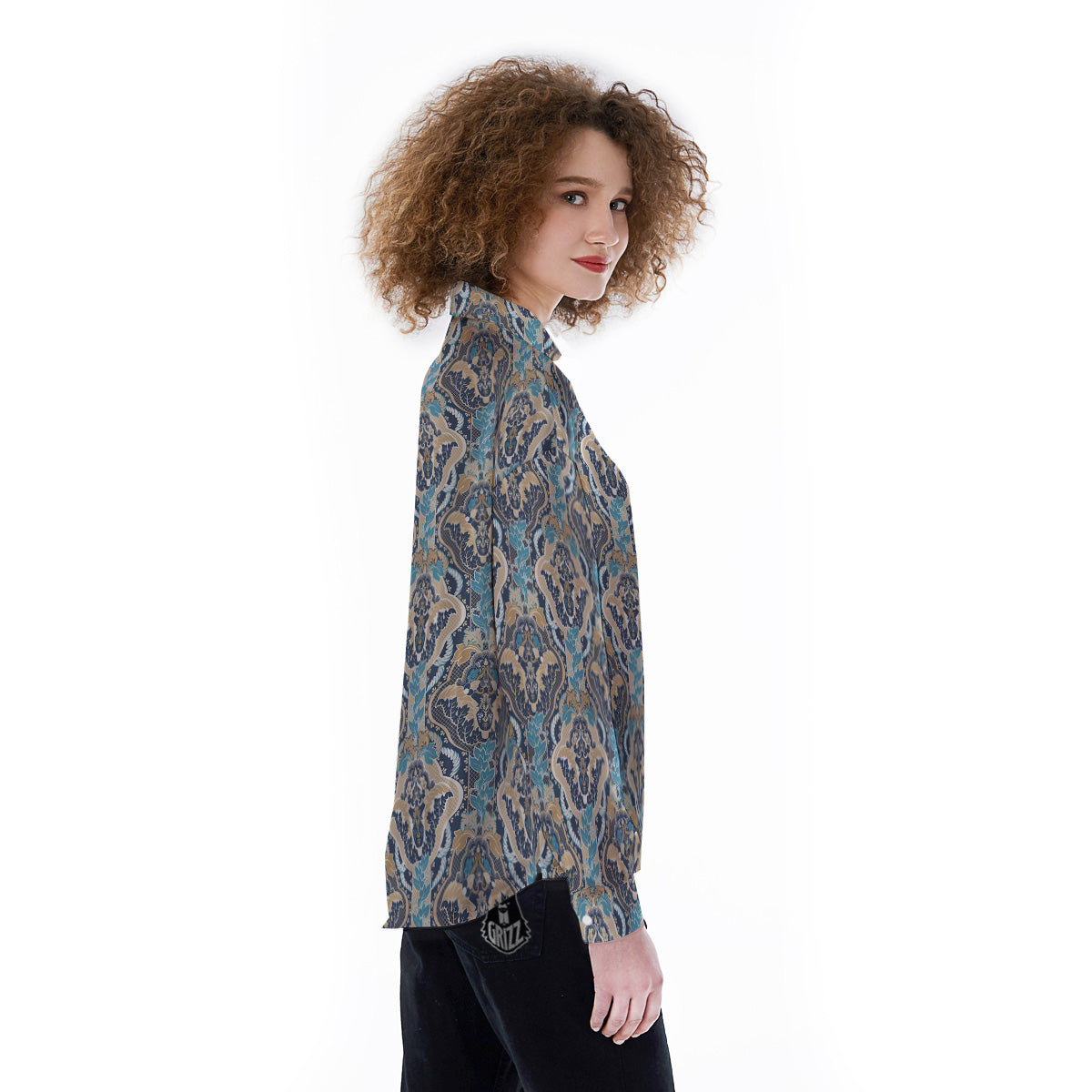 Geometric Indian Ornamental Print Pattern Women's Long Sleeve Shirts-grizzshop