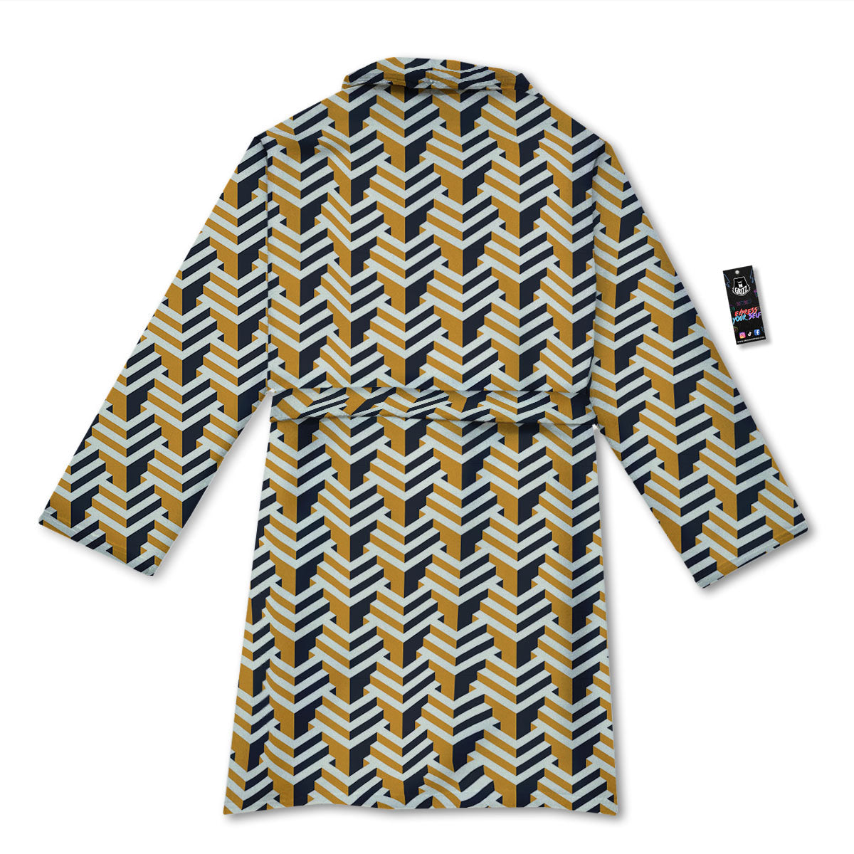 Geometric Isometric Print Pattern Bathrobe-grizzshop