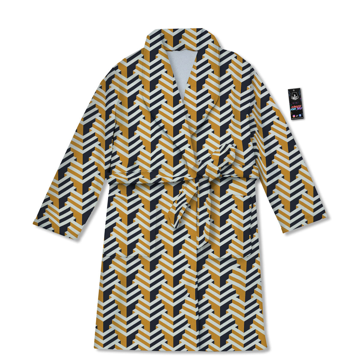 Geometric Isometric Print Pattern Bathrobe-grizzshop