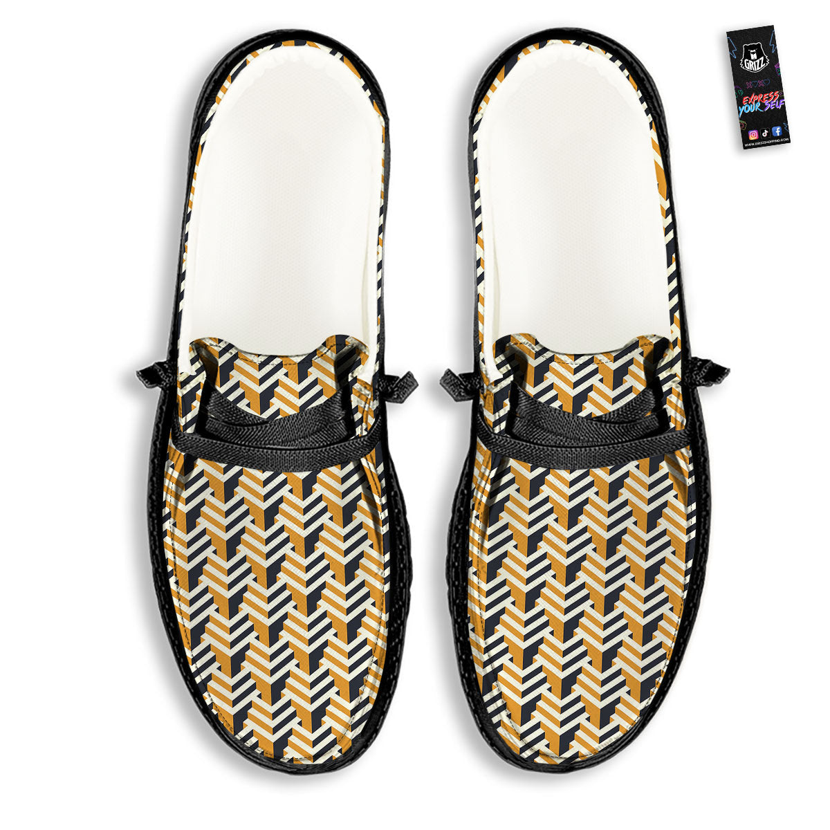 Geometric Isometric Print Pattern Black Loafers-grizzshop