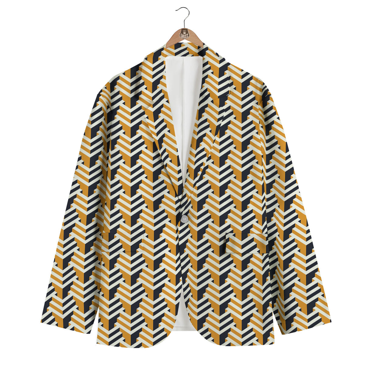 Geometric Isometric Print Pattern Men's Blazer-grizzshop