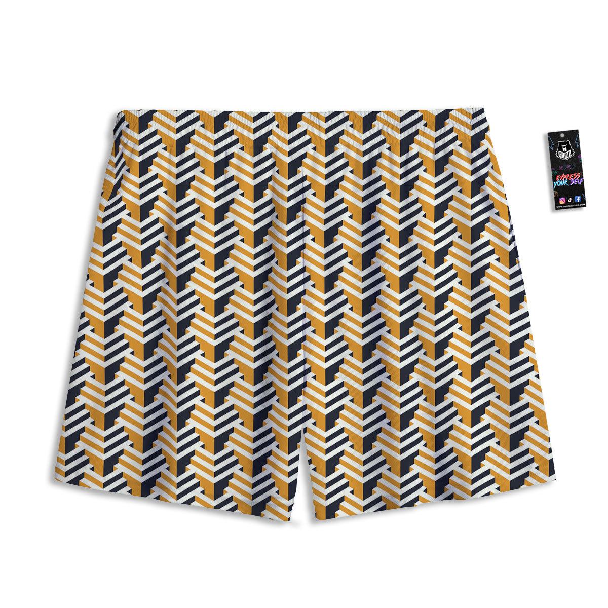 Geometric Isometric Print Pattern Mesh Shorts-grizzshop