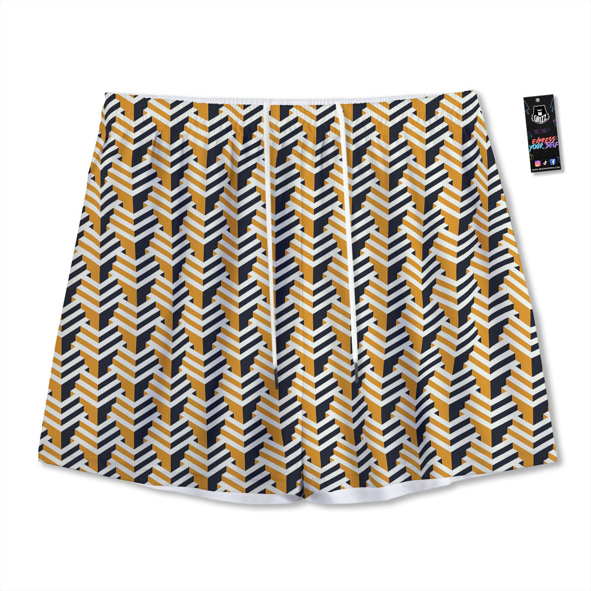 Geometric Isometric Print Pattern Mesh Shorts-grizzshop