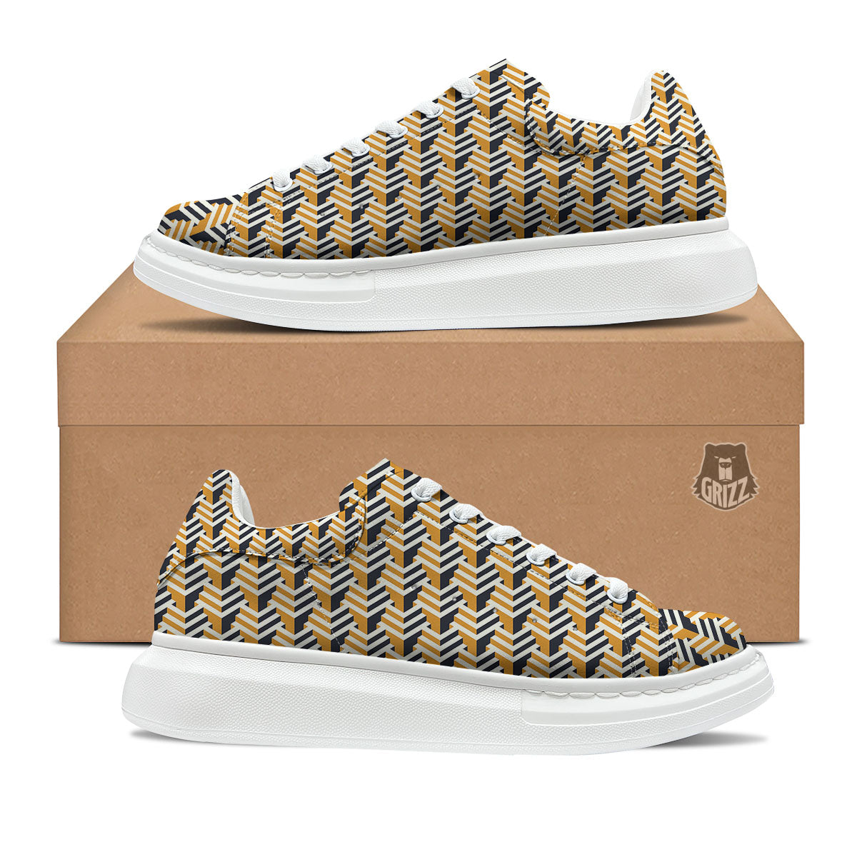 Geometric Isometric Print Pattern Platform Shoes-grizzshop