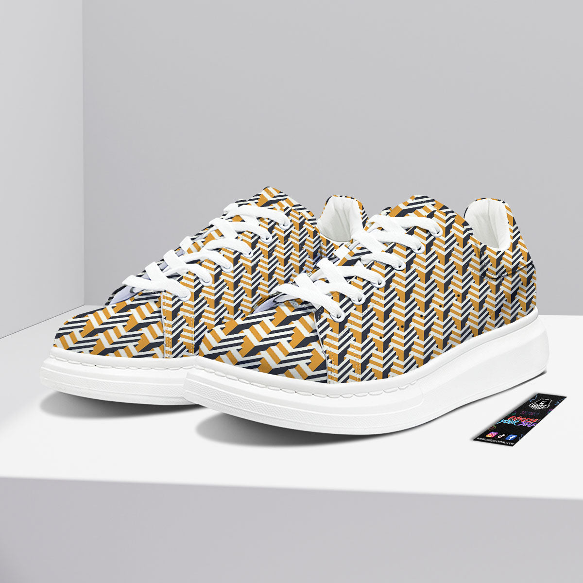 Geometric Isometric Print Pattern Platform Shoes-grizzshop