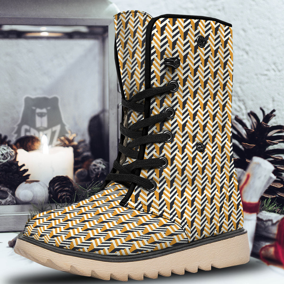 Geometric Isometric Print Pattern Snow Boots-grizzshop