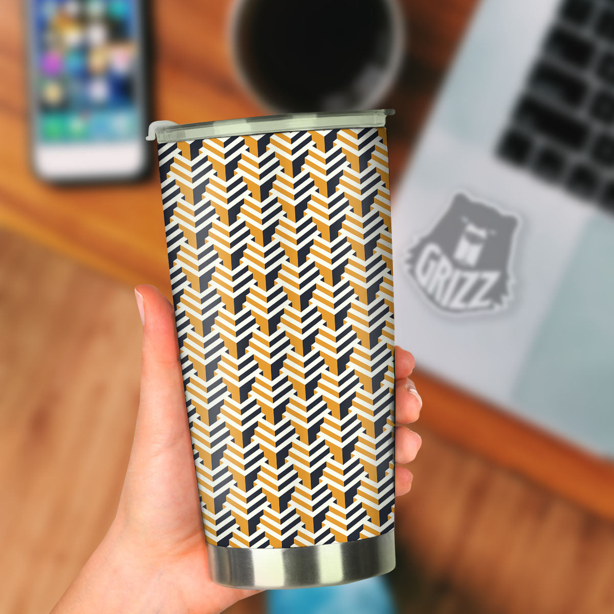 Geometric Isometric Print Pattern Tumbler-grizzshop
