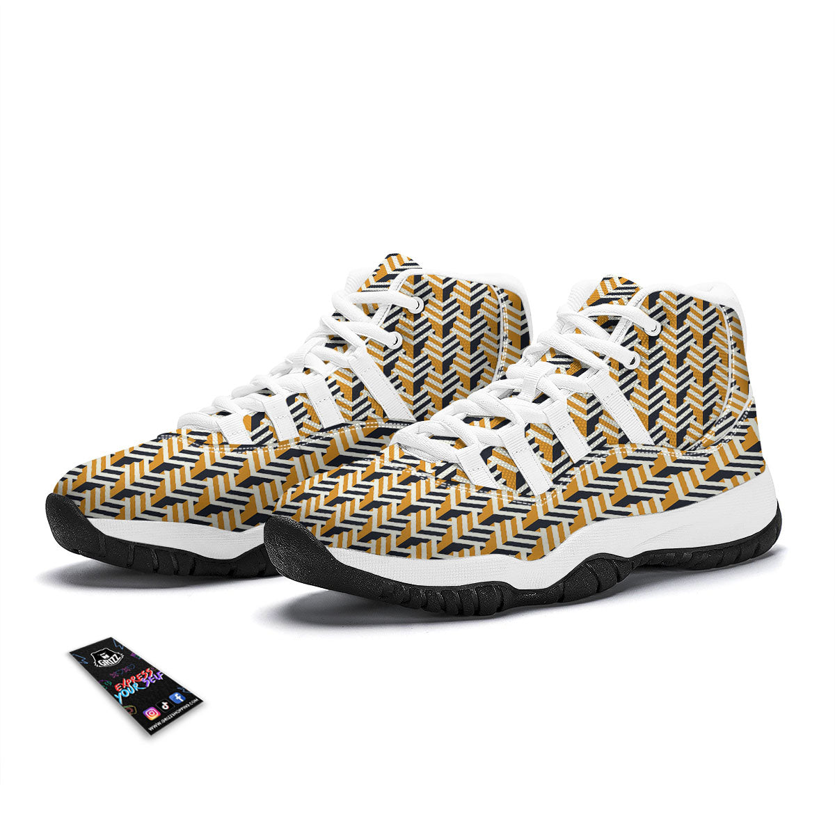 Geometric Isometric Print Pattern White Bball Shoes-grizzshop