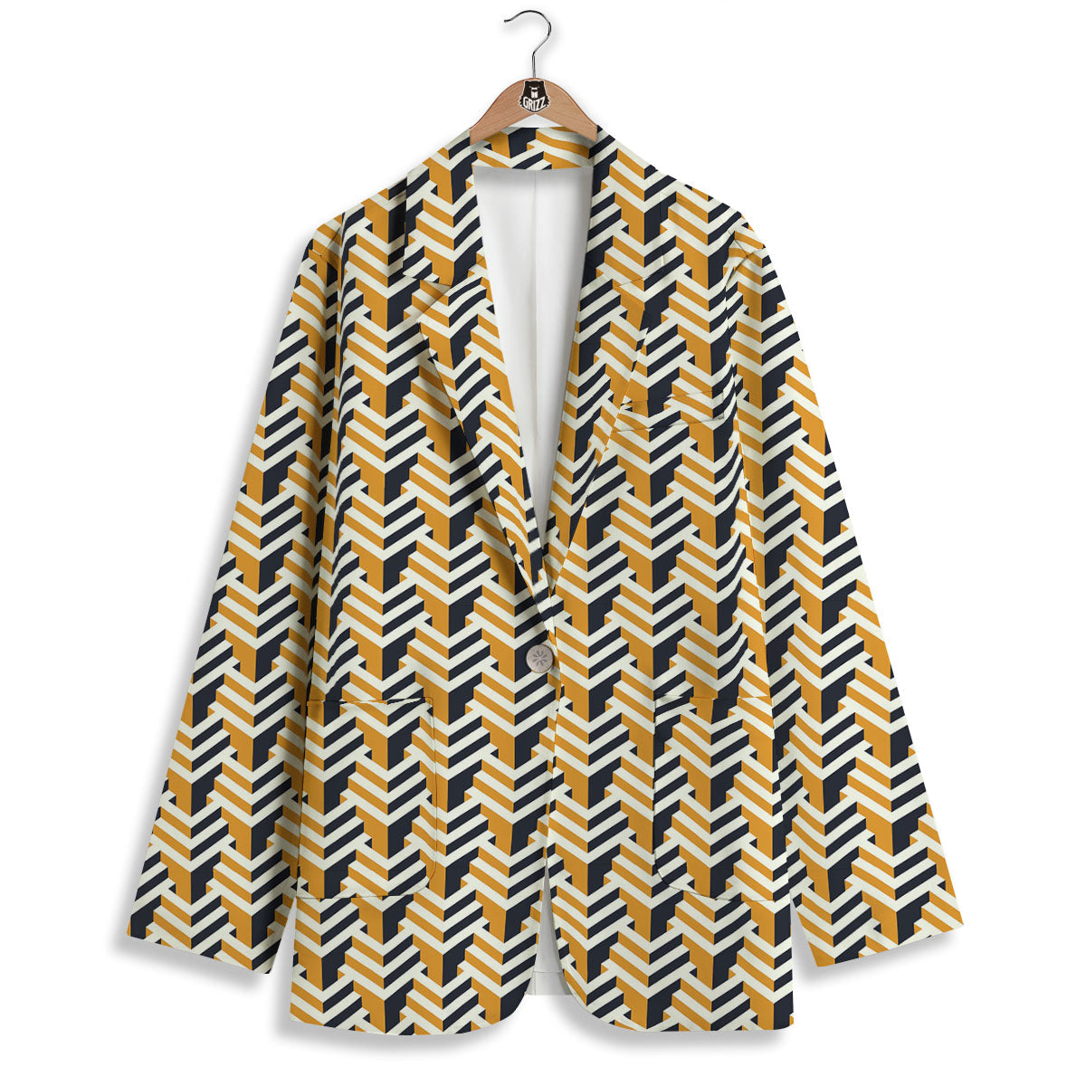Geometric Isometric Print Pattern Women's Blazer-grizzshop