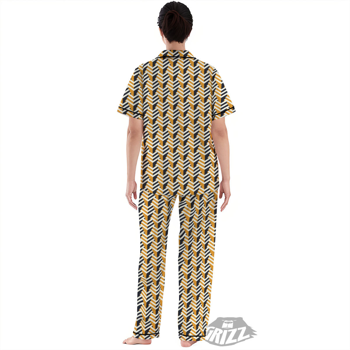 Geometric Isometric Print Pattern Women's Pajamas Set-grizzshop