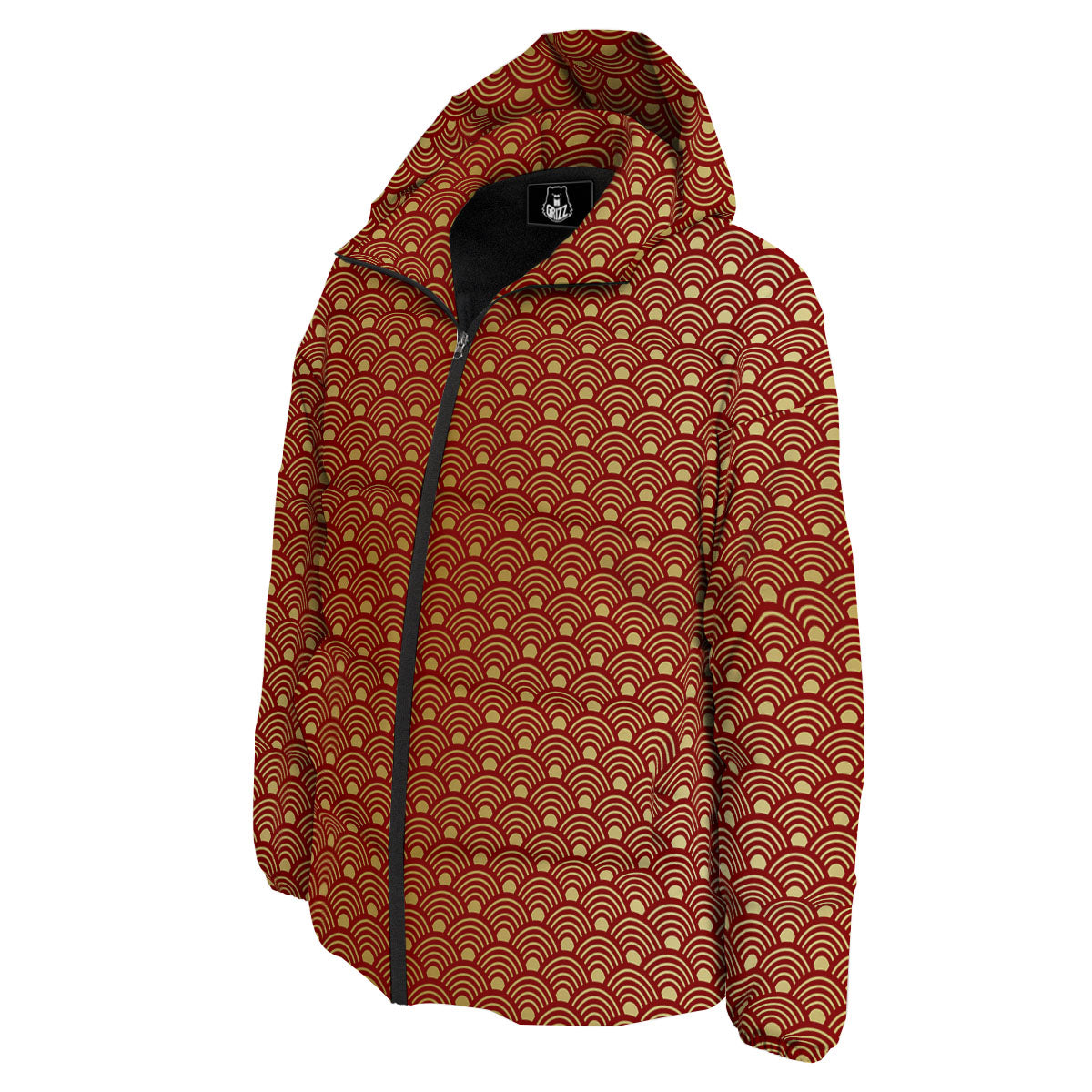 Geometric Japanese Print Pattern Down Jacket-grizzshop