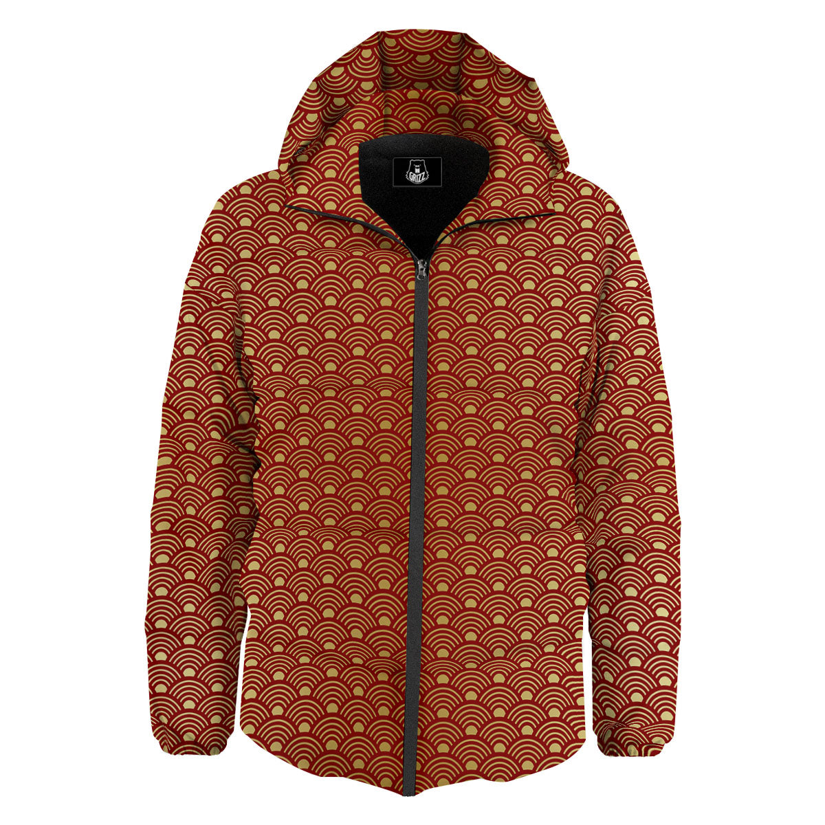 Geometric Japanese Print Pattern Down Jacket-grizzshop