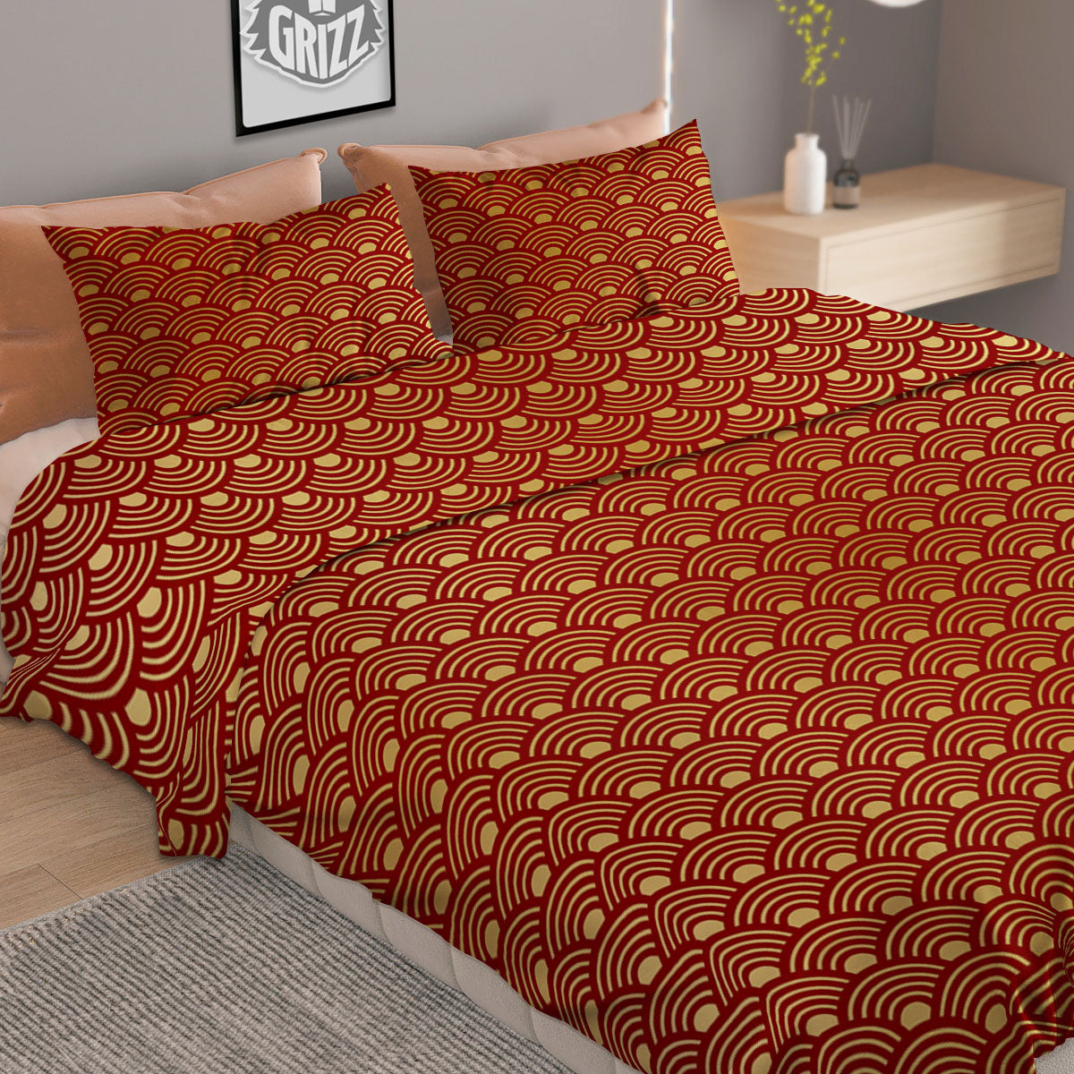 Geometric Japanese Print Pattern Duvet Cover Bedding Set