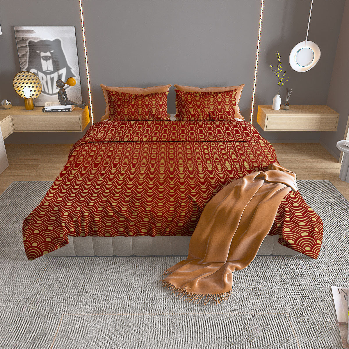 Geometric Japanese Print Pattern Duvet Cover Bedding Set