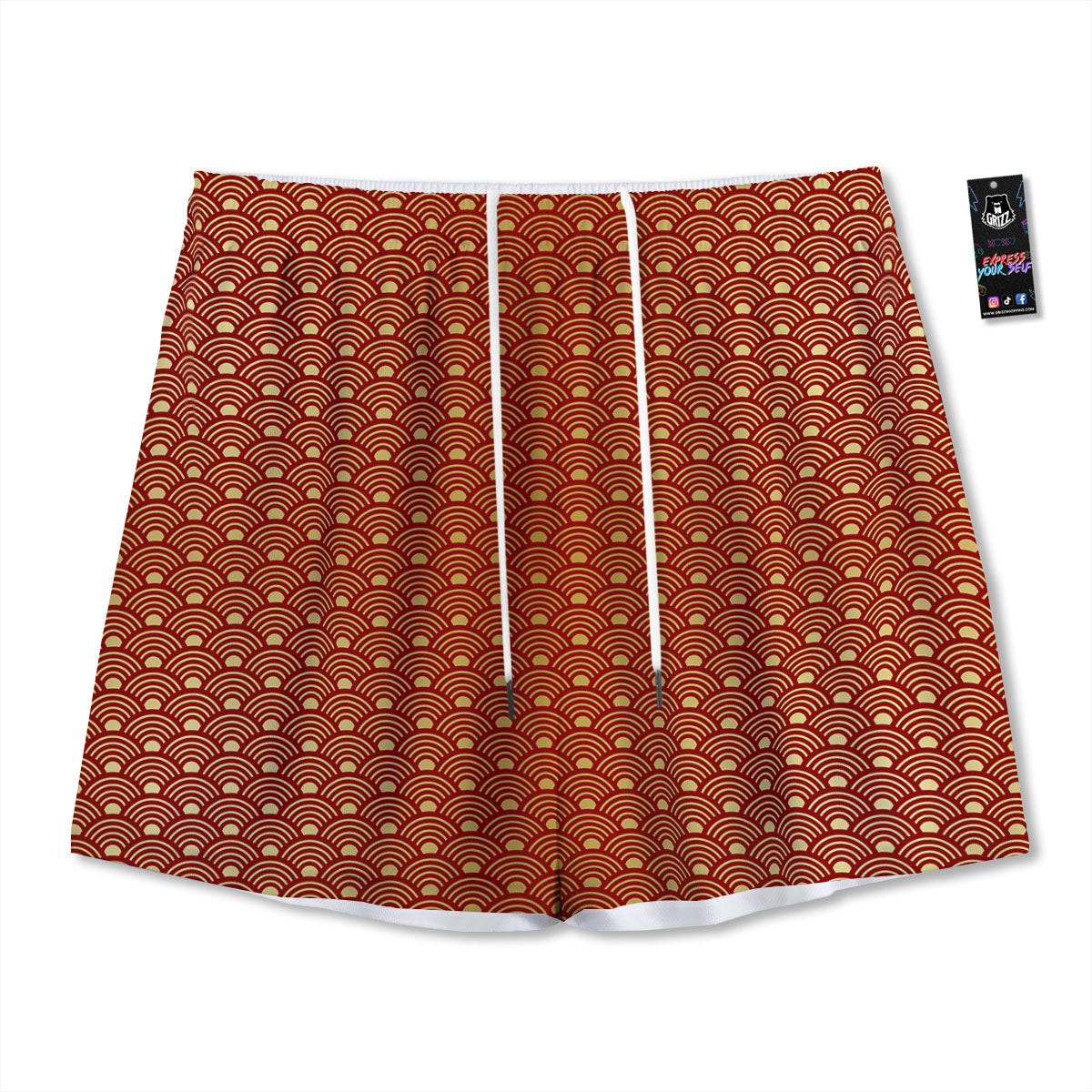 Geometric Japanese Print Pattern Mesh Shorts