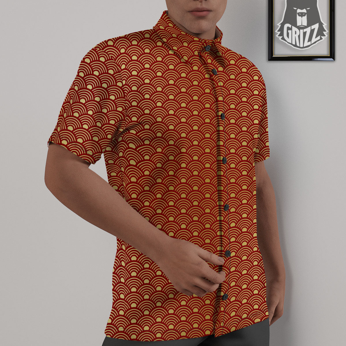 Geometric Japanese Print Pattern Untucked Shirts-grizzshop