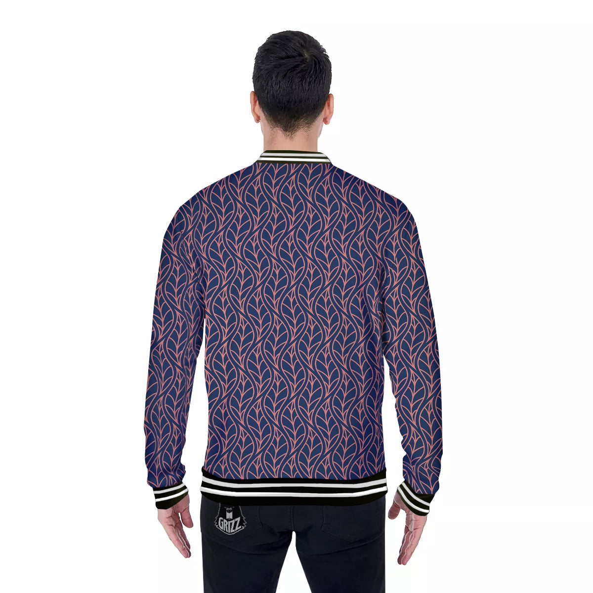 Geometric Leaf Vintage Print Pattern Baseball Jacket-grizzshop