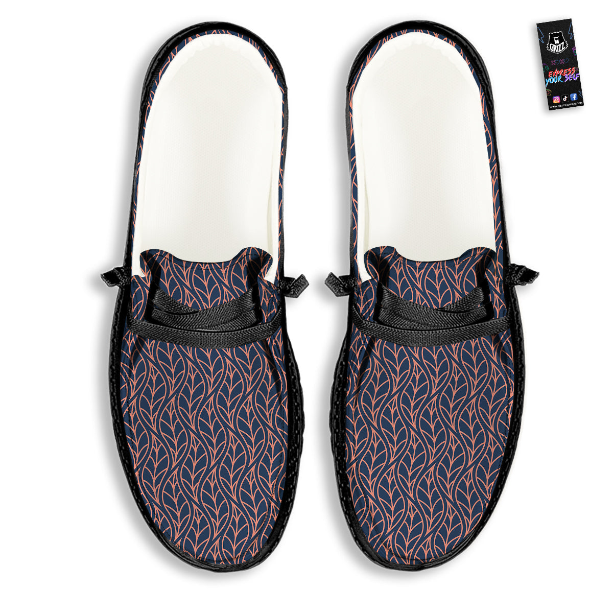 Geometric Leaf Vintage Print Pattern Black Loafers-grizzshop