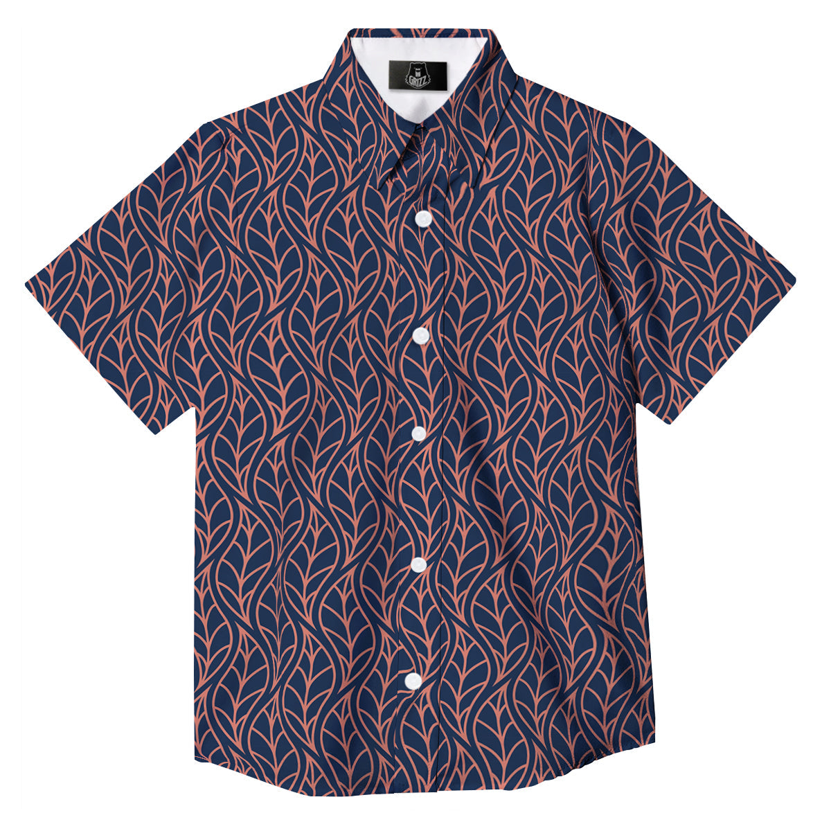 Geometric Leaf Vintage Print Pattern Button Up Shirt-grizzshop