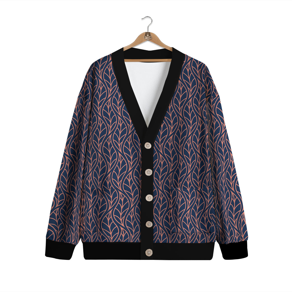 Geometric Leaf Vintage Print Pattern Cardigan-grizzshop