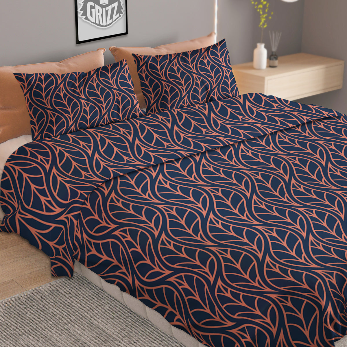 Geometric Leaf Vintage Print Pattern Duvet Cover Bedding Set
