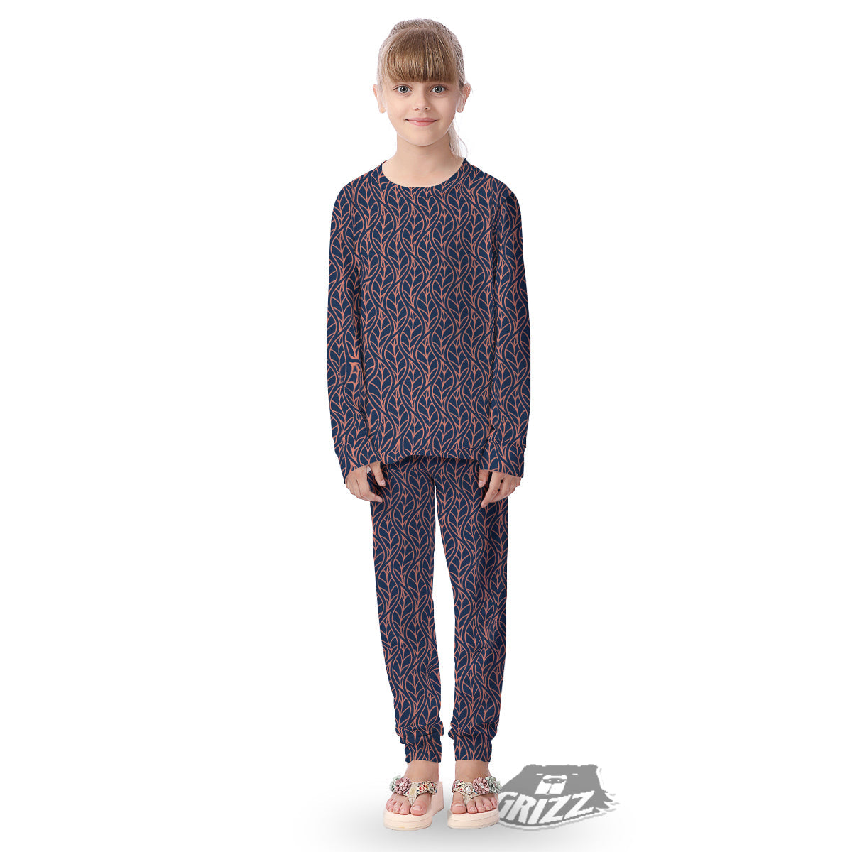 Geometric Leaf Vintage Print Pattern Kid's Pajamas-grizzshop