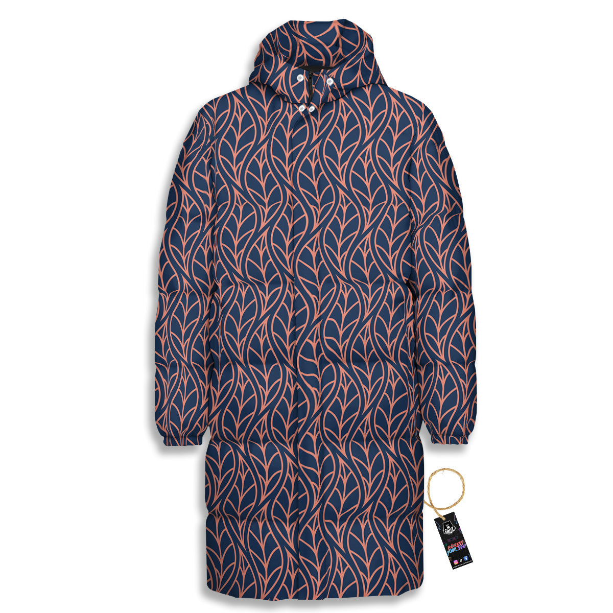 Geometric Leaf Vintage Print Pattern Long Down Jacket-grizzshop