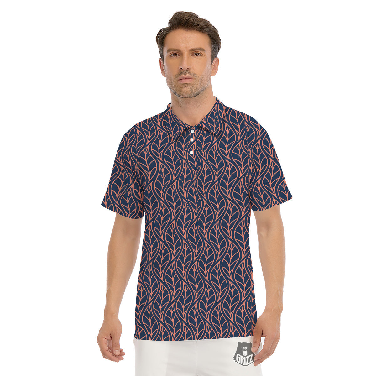 Geometric Leaf Vintage Print Pattern Men's Golf Shirts-grizzshop