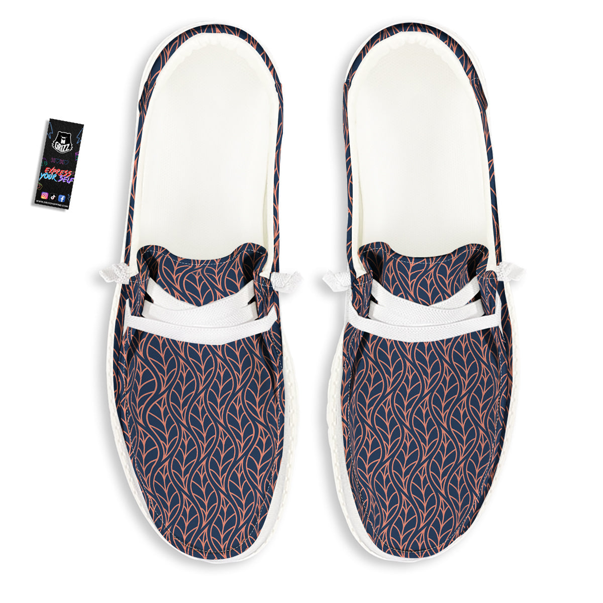 Geometric Leaf Vintage Print Pattern White Loafers-grizzshop