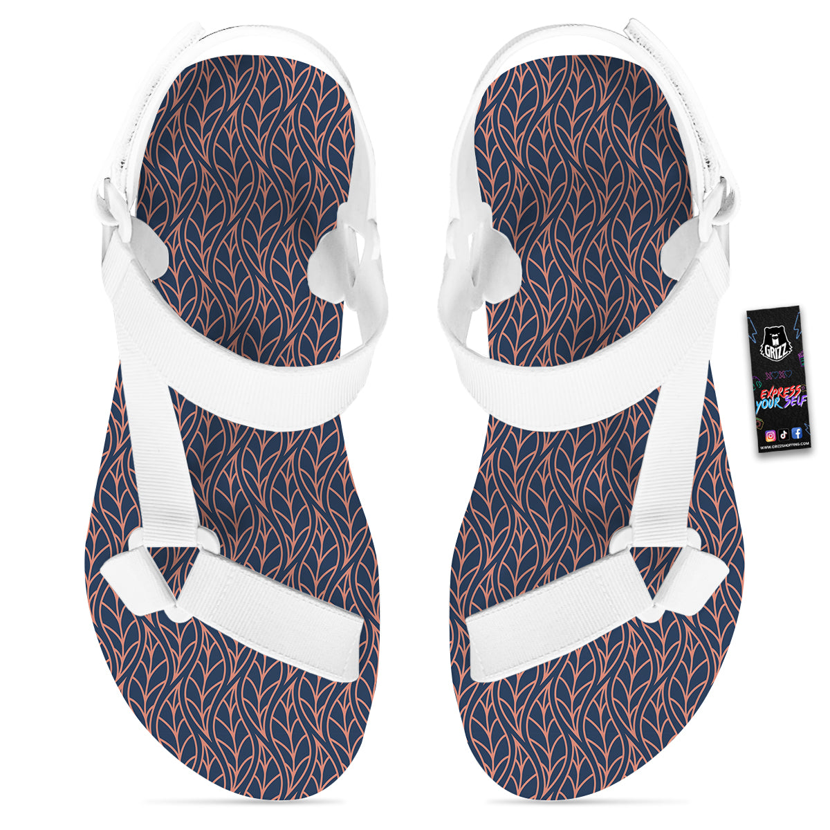 Geometric Leaf Vintage Print Pattern White Open Toe Sandals-grizzshop