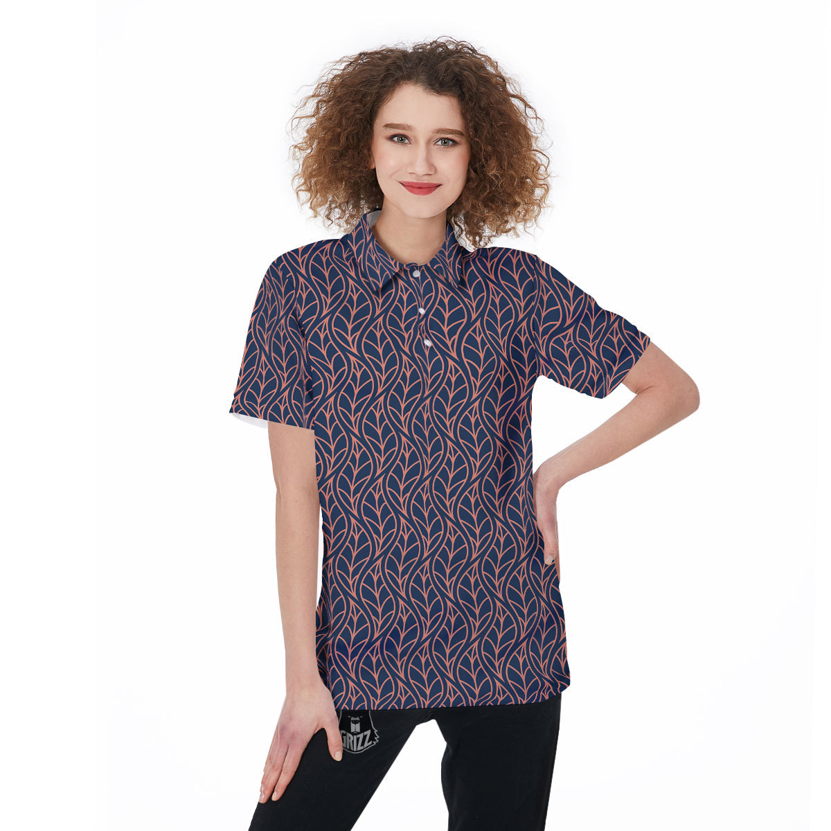 Geometric Leaf Vintage Print Pattern Women's Golf Shirts-grizzshop
